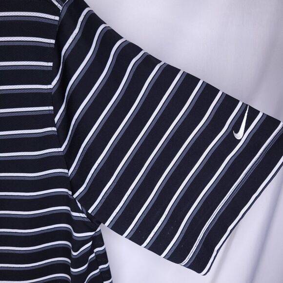 Nike Polo Shirt Mens Medium Striped Black, White Dri Fit Golf Swoosh - Picture 4 of 11